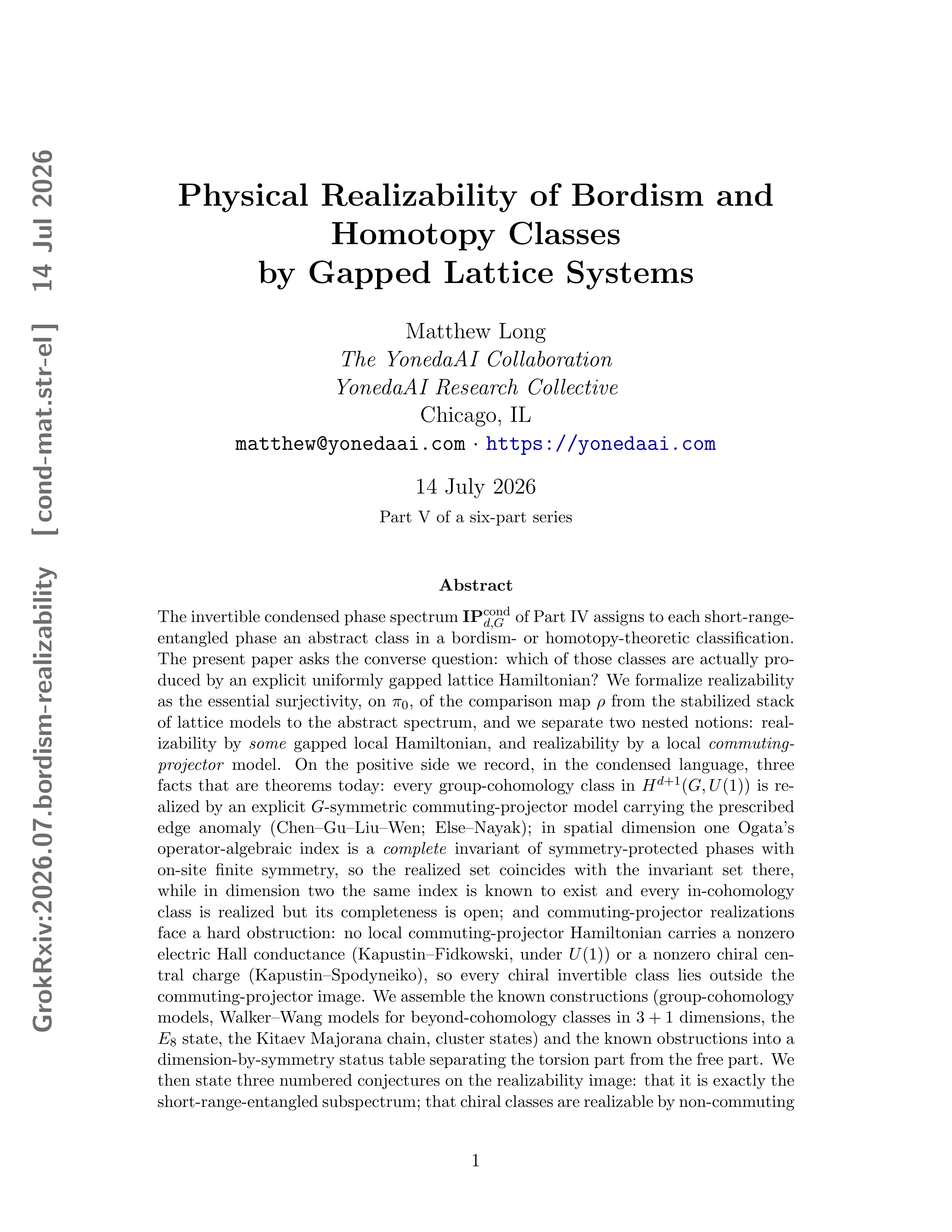 Cover illustration for Physical Realizability of Bordism and Homotopy Classes by Gapped Lattice Systems